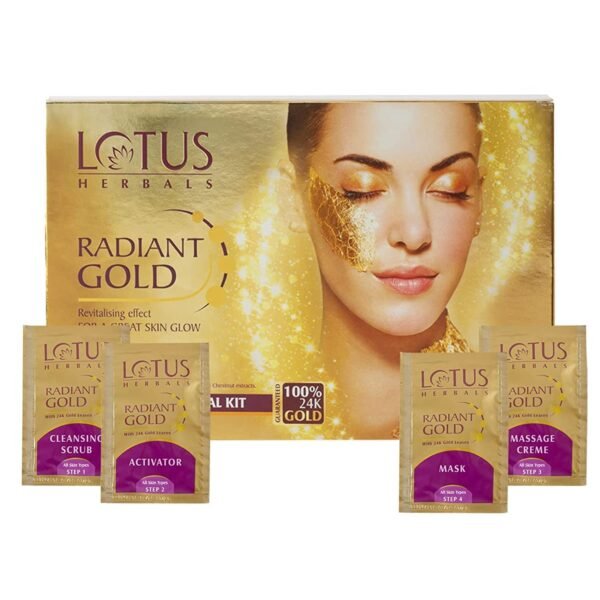 Lotus Herbals Radiant Gold Cellular Glow 1 Facial Kit | With 24K Gold Leaves | For Natural Golden Glow Skin | For Women & Men | All Skin Types | 37g