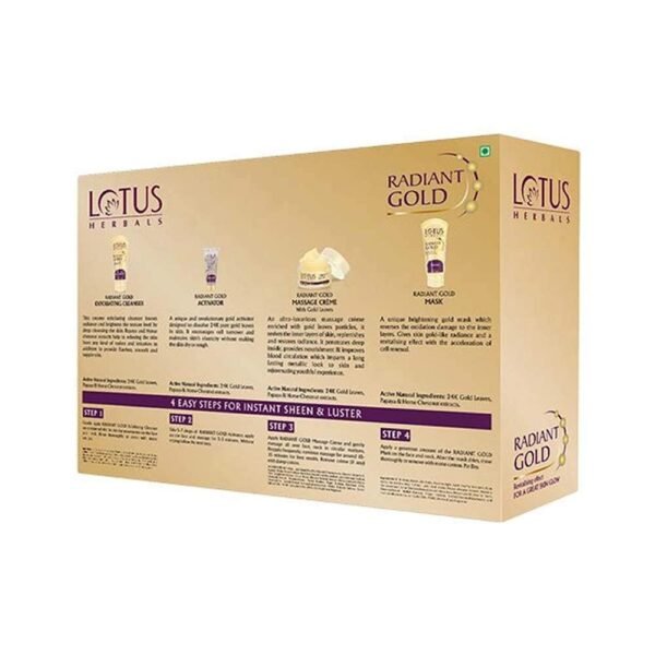 Lotus Herbals Radiant Gold Cellular Glow 5 in 1 Facial Kit | With 24K Gold leaves | For Natural Golden Glow Skin | For Women & Men | All Skin Types |170g