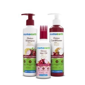 Mamaearth Anti-Hair Fall Spa Kit | Onion Shampoo 250 ml + Conditioner 250 ml + Hair Oil 150 ml | Boosts Growth | Reduces Hair Fall | Softens Hair