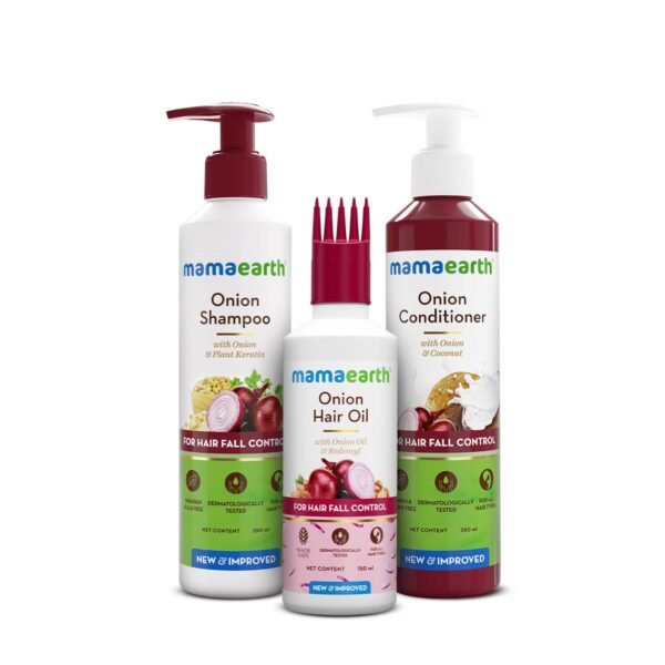 Mamaearth Anti-Hair Fall Spa Kit | Onion Shampoo 250 ml + Conditioner 250 ml + Hair Oil 150 ml | Boosts Growth | Reduces Hair Fall | Softens Hair