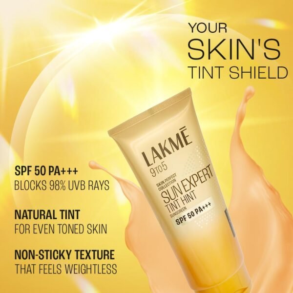 Lakme Sun Expert Tint HintSunscreen SPF 50 PA +++ | Broad spectrum UVA/B protection | Blue light protection | No White Cast | for all dry, oily, normal skin| Matte Finish | 100 ml