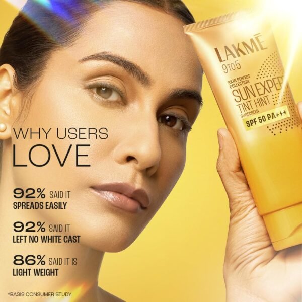 Lakme Sun Expert Tint HintSunscreen SPF 50 PA +++ | Broad spectrum UVA/B protection | Blue light protection | No White Cast | for all dry, oily, normal skin| Matte Finish | 100 ml