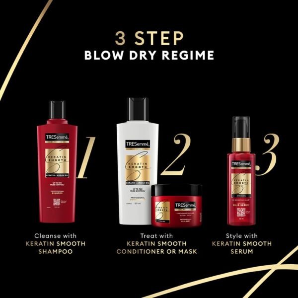 TRESemme Keratin Smooth+ Shampoo 1000ml With Keratin Protein and Argan Oil | Salon-Like Smooth Hair | Up To 72H Frizz Control