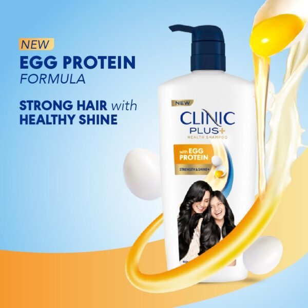 CLINIC PLUS Strength & Shine Shampoo, 650 ml, for Smooth and Strong Hair, with Egg Protein, Enhances Shine, Suitable for all Hair Types