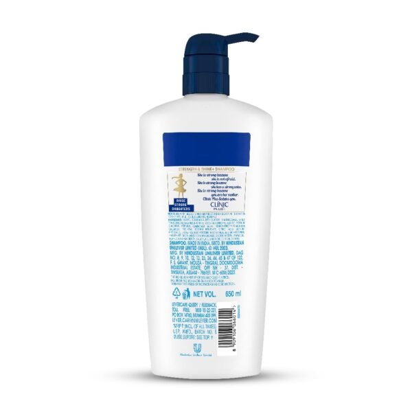 CLINIC PLUS Strength & Shine Shampoo, 650 ml, for Smooth and Strong Hair, with Egg Protein, Enhances Shine, Suitable for all Hair Types