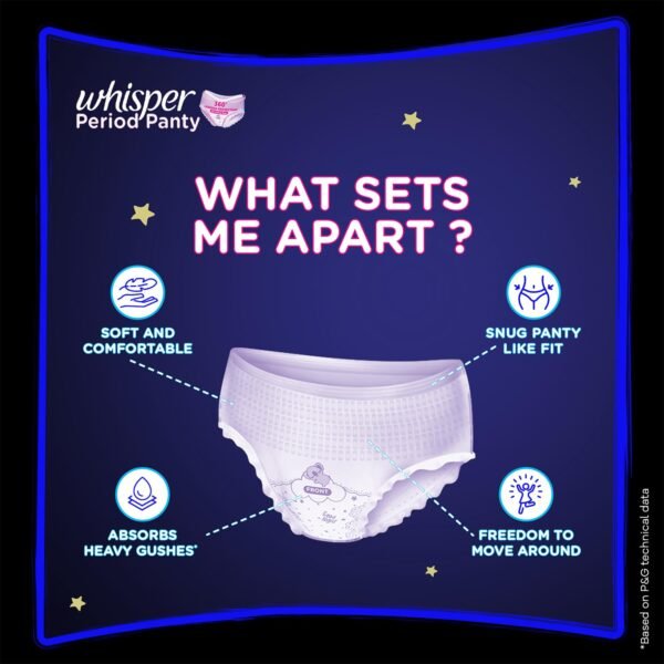Whisper Super Absorbent Period Panty, 12 L-XL Pants, 360 Degree Leakage Protection for Heavy Flow, Panty like Fit for Full back Coverage, Absorbs Heavy Gushes, Silky Soft, Comfortable Feel, Women
