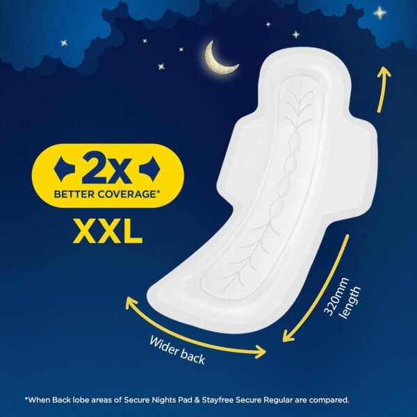 Stayfree Secure Nights XXL | 40 Pads| Cottony Soft Sanitary Pads for Women | Upto 100% leakage protection | Buy XXL at XL price | Absorbs 2x Faster with Wider Back