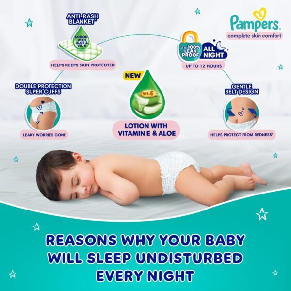 Pampers Complete Skin Comfort Pants| Pant style Diaper | Anti-Rash blanket lotion with Vit E and Aloe Vera | All night protection with leak proof technology