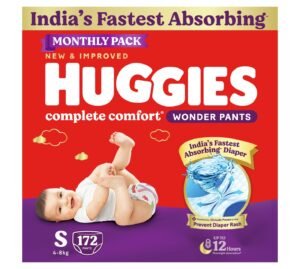 Huggies Complete Comfort Wonder Pants | Pant Style Baby Diapers Small Size (S), 172 Count | India's Fastest Absorbing Diaper, Prevents Diaper Rash, Ideal for 4 to 8 Kgs (86 Count, Pack of 2)