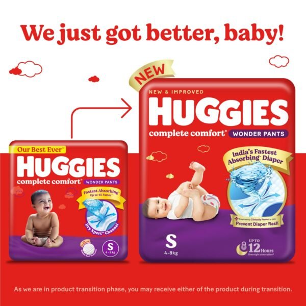 Huggies Complete Comfort Wonder Pants | Pant Style Baby Diapers Small Size (S), 172 Count | India's Fastest Absorbing Diaper, Prevents Diaper Rash, Ideal for 4 to 8 Kgs (86 Count, Pack of 2)