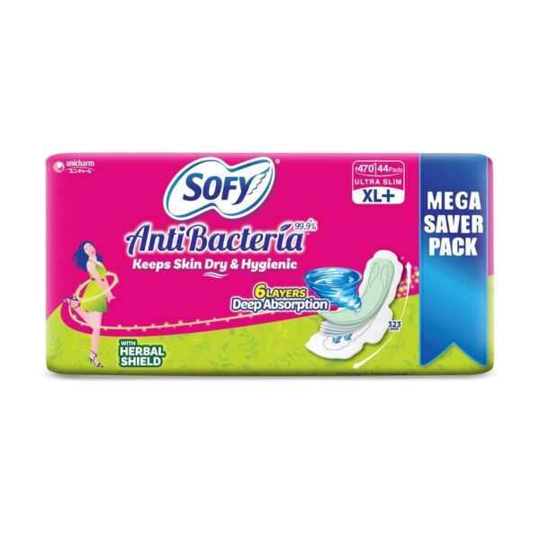 Sofy AntiBacteria XL 323mm | 48 Countpads |For Women Sanitary Pads | Keep Skin Dry | 6 Layer Deep Absorption | Herbal Sheild | Hygiene & Herbs | XX-Large