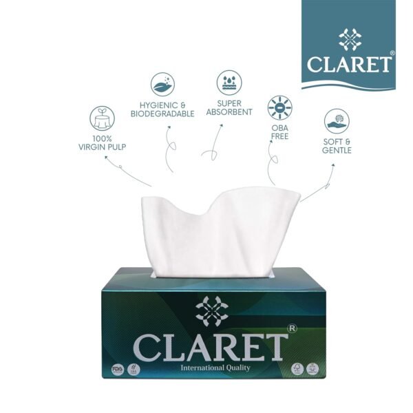 Claret Facial Tissue | Makeup Removal Tissue Wipes | Tissue Paper Holder For Office Desk | Car Accessories | 2 Ply Super Soft & Highly Absorbent | 200 Pulls Each
