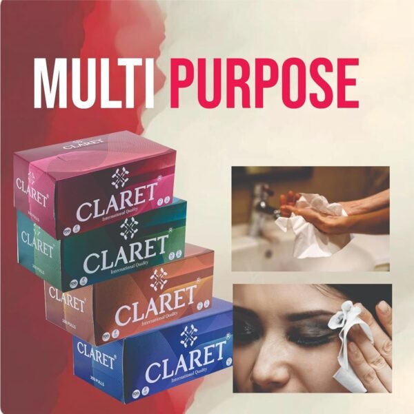 Claret Facial Tissue | Makeup Removal Tissue Wipes | Tissue Paper Holder For Office Desk | Car Accessories | 2 Ply Super Soft & Highly Absorbent | 200 Pulls Each