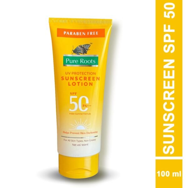 Pure Root 100ml Sunscreen Lotion SPF 50 PA+++ for Summer UVA & UVB Sun Protection Lotion, Hydrates Skin, for Oily, Combination & Dry Skin - Pack of 1