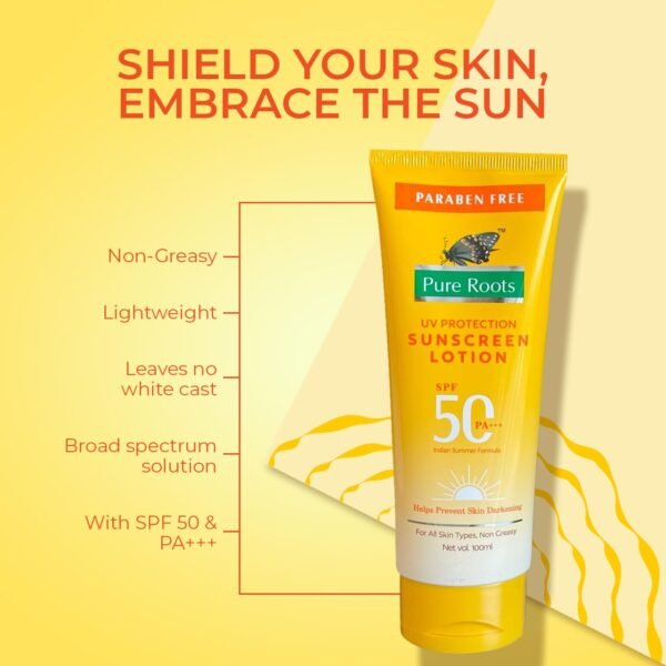 Pure Root 100ml Sunscreen Lotion SPF 50 PA+++ for Summer UVA & UVB Sun Protection Lotion, Hydrates Skin, for Oily, Combination & Dry Skin - Pack of 1