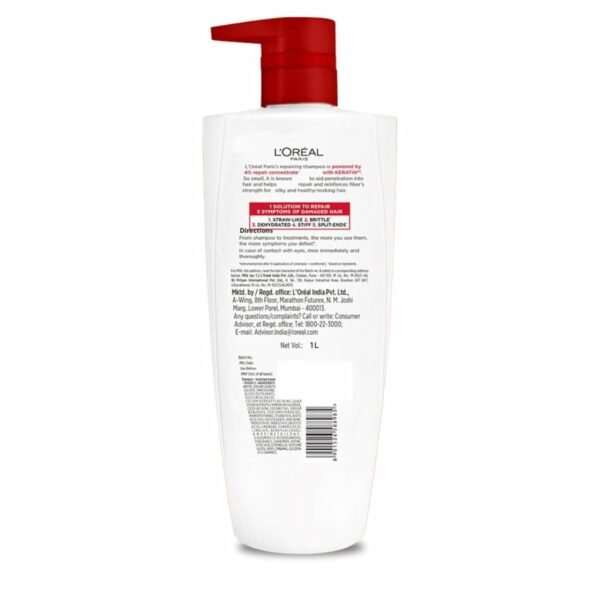 L'Oreal Paris Shampoo, For Damaged and Weak Hair, With Pro-Keratin + Ceramide, Total Repair 5, 1ltr