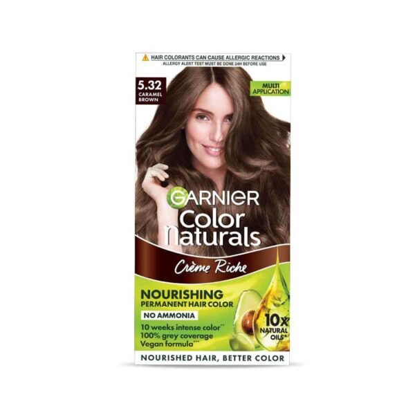 Garnier, Hair Colouring Creme, Long-lasting Colour, Smoothness & Shine, Color Naturals, Shade: 5.32 Caramel Brown, 70ml + 60g
