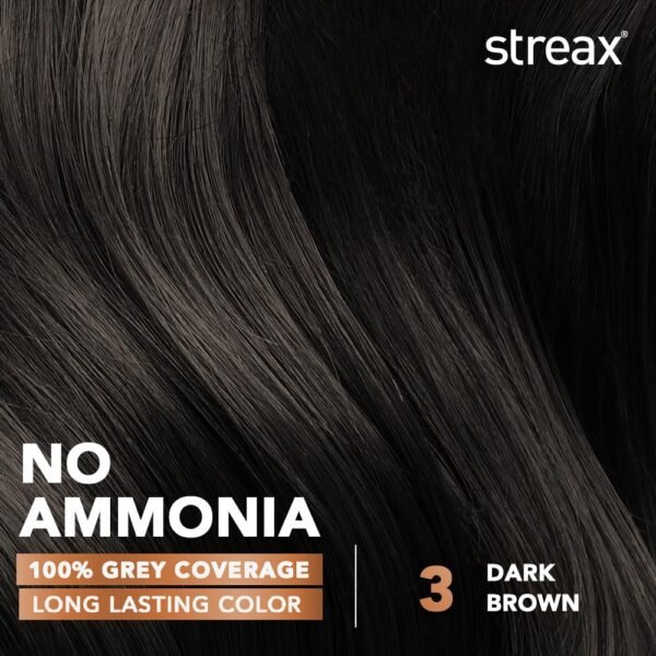 Streax Women's Crème Permanent Hair Colour - 3 Dark Brown Hair Color, 100% Grey Coverage,Ammonia Free Hair Color, Long Lasting Hair Colour, Colourant Tube 60G, Developer Bottle 60Ml, Conditioner 20G