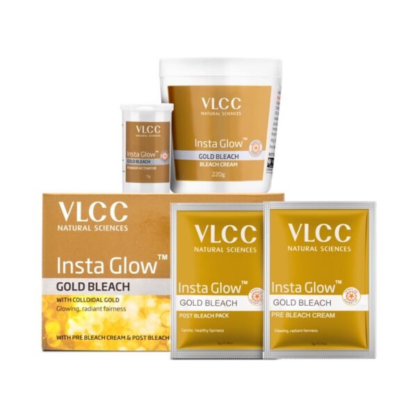 VLCC Insta Glow Gold Bleach - 402g | With Colloidal Glow For Glowing Fairness | Skin Brightening Bleach | Perfect Skin Match, Reduces Facial Hair Visibility, Brightens Complexion.