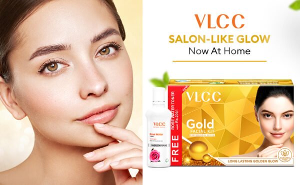 VLCC Gold Facial Kit with FREE Rose Water Toner - 300g + 100ml | 24K Colloidal Gold And Aloe Vera At Home Facial Kit | Bright & Radiant Complexion, Skin Cell Regeneration | Instant Glow Facial.