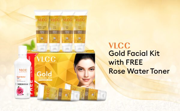 VLCC Gold Facial Kit with FREE Rose Water Toner - 300g + 100ml | 24K Colloidal Gold And Aloe Vera At Home Facial Kit | Bright & Radiant Complexion, Skin Cell Regeneration | Instant Glow Facial.