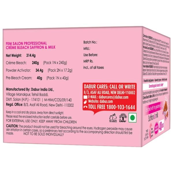 Fem Fairness (Saffron & Milk) Crème Bleach - 40g | Advanced Skin Brightening System | Enriched wih Goodness of Safrron & Milk | With Rejuvenating Fragrance | No Added Parabens, Silicones & Ammonia