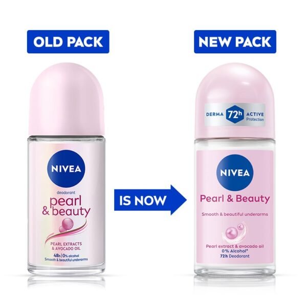 NIVEA Pearl and Beauty 50ml Deo Underarm Roll On |  | 72 H Long Lasting Floral Scent | 0% Alcohol and Dermat Approved | For Women