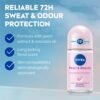 NIVEA Pearl and Beauty 50ml Deo Underarm Roll On | | 72 H Long Lasting Floral Scent | 0% Alcohol and Dermat Approved | For Women