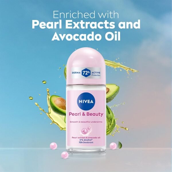 NIVEA Pearl and Beauty 50ml Deo Underarm Roll On | | 72 H Long Lasting Floral Scent | 0% Alcohol and Dermat Approved | For Women