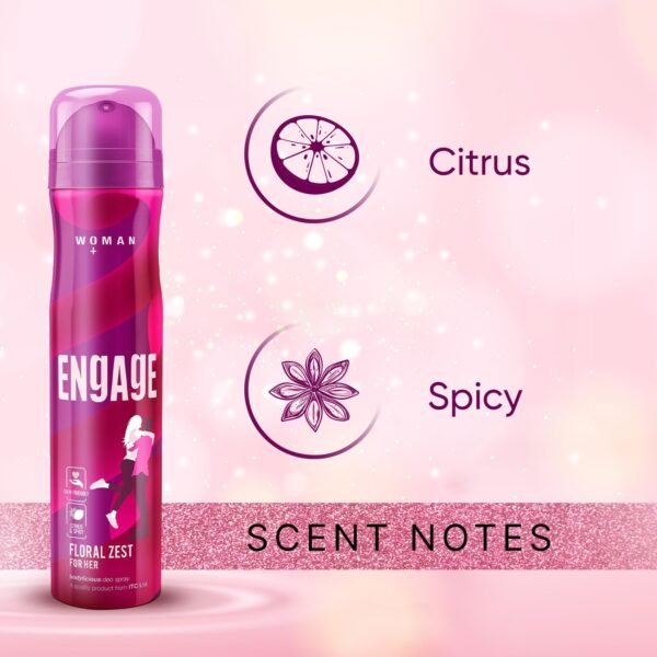 Engage Floral Zest Deodorant for Women, Citrus and Floral, Skin Friendly Deo, 150ml Body Spray