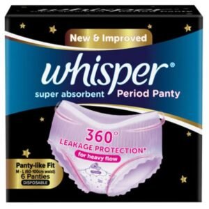 Whisper Super Absorbent Period Panty, 12 L-XL Pants, 360 Degree Leakage Protection for Heavy Flow, Panty like Fit for Full back Coverage, Absorbs Heavy Gushes, Silky Soft, Comfortable Feel, Women