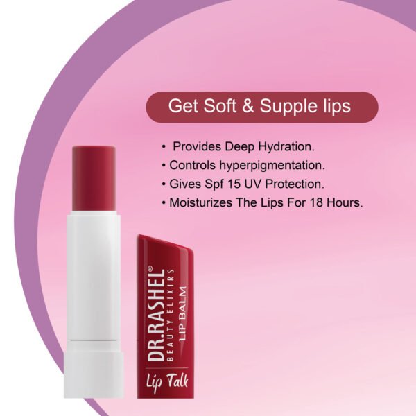 Dr. Rashel Cherry Lip Balm hydrates, nourishes, and protects lips with hyaluronic acid, natural oils, and SPF 15, leaving them plump all day. Hydrating Lip Balm with Hyaluronic Acid: Deeply moisturizes dry, chapped lips, improves lip plumpness, and supports youthful, smooth lips Natural Lip Balm with Rose Oil & Vitamin E: Nourishing lip care formula that repairs damaged lips while providing antioxidant protection Moisturizing Lip Balm for Dry & Cracked Lips: Enriched with Shea Butter, Sunflower Seed Oil, and Castor Oil for long-lasting hydration and softness SPF 15 Lip Balm with UV Protection: Protects lips from sun damage, pigmentation, and environmental stressors Non-Sticky Daily Lip Balm for Men & Women: Lightweight, long-lasting lip moisturizer suitable for all skin types and everyday use