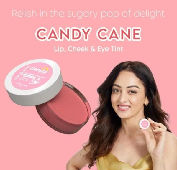 Clensta Lip Cheek Tint - Candy Cane, with Goodness of Vitamin E & Castor Oil, Nourishes & Hydrates Dry Chapped Lips, Blush & Eyeshadow for Women & Girls – 5 G