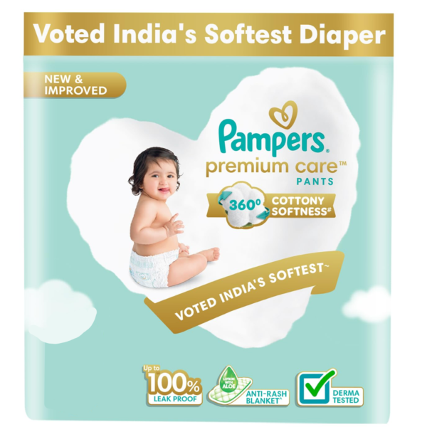 Pampers Premium Care Pant Style Baby Diapers | Voted India's Softest | All-in-1 with 360 Cottony Softness Diapers