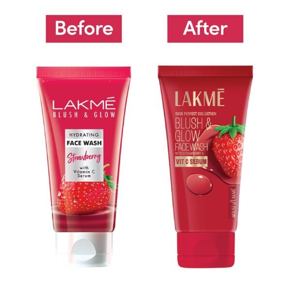 Lakme Blush & Glow Strawberry Refreshing Gel Face Wash 150 g|| With 100% Natural Fruit for Glowing Skin - Daily Gentle Exfoliating Facial Cleanser