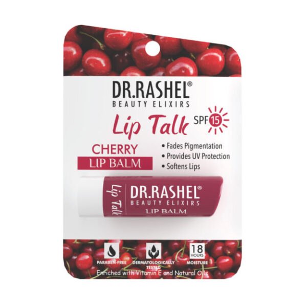 Dr. Rashel Cherry Lip Balm hydrates, nourishes, and protects lips with hyaluronic acid, natural oils, and SPF 15, leaving them plump all day. Hydrating Lip Balm with Hyaluronic Acid: Deeply moisturizes dry, chapped lips, improves lip plumpness, and supports youthful, smooth lips Natural Lip Balm with Rose Oil & Vitamin E: Nourishing lip care formula that repairs damaged lips while providing antioxidant protection Moisturizing Lip Balm for Dry & Cracked Lips: Enriched with Shea Butter, Sunflower Seed Oil, and Castor Oil for long-lasting hydration and softness SPF 15 Lip Balm with UV Protection: Protects lips from sun damage, pigmentation, and environmental stressors Non-Sticky Daily Lip Balm for Men & Women: Lightweight, long-lasting lip moisturizer suitable for all skin types and everyday use