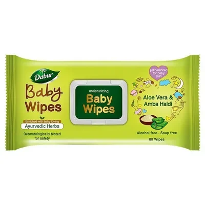 Dabur Baby Wipes: Soft Moisturizing Wet Wipes enriched with Aloe Vera & Amba Haldi | No Parabens & Phthalates - 80 Wipes