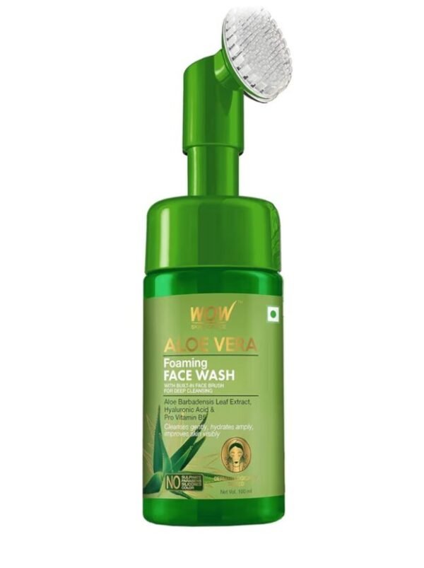 WOW Aloe Vera Exfoliating Face Wash W/Brush - Soft, Silicone Bristles - Foaming Cleanser For All Skin Type - Hydrate For Smooth Skin, Helps Remove Blackheads and Reduce Acne Breakout - 150 Ml