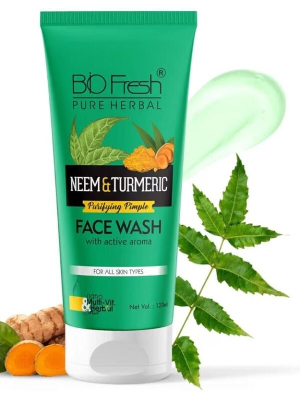 BIOFRESH Neem & Turmeric Face Wash Skincare for Face with Haldi and Neem Leaf Extract Controls Oil for All Skin Types (120ML)