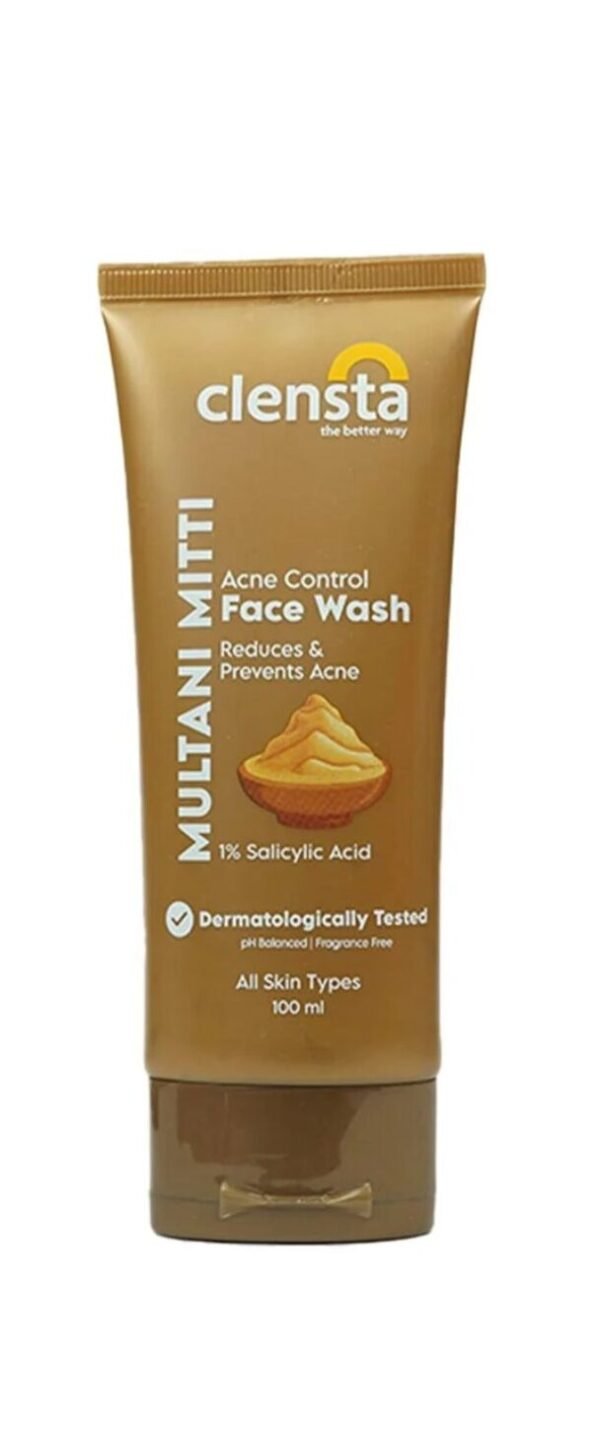 Clensta 1% Salicylic Acid Acne Control Face Wash With Multani Mitti | Gentle Cleanser | Reduce & Prevent Acne for All Skin Types | Dermatologically Tested, ph Balanced, Fragrance Free, 100mlClensta 1% Salicylic Acid Acne Control Face Wash With Multani Mitti | Gentle Cleanser | Reduce & Prevent Acne for All Skin Types
